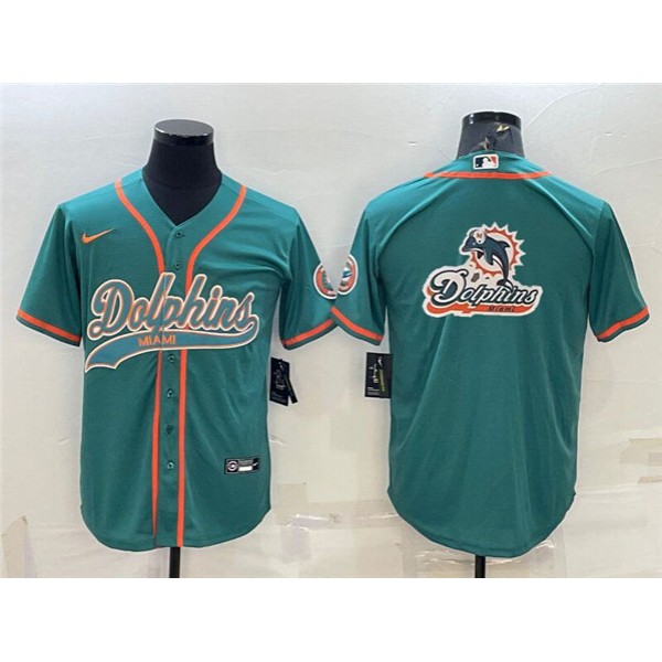 Miami Dolphins Aqua Team Big Logo With Patch Cool Base Stitched Baseball Jersey