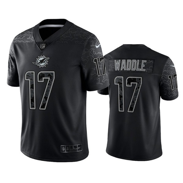 Miami Dolphins #17 Jaylen Waddle Black Reflective Limited Stitched Football Jersey