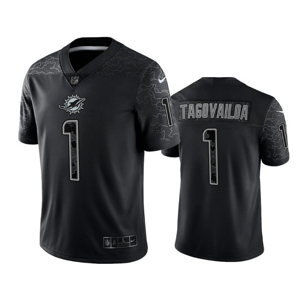 Miami Dolphins #1 Tua Tagovailoa Black Reflective Limited Stitched Football Jersey