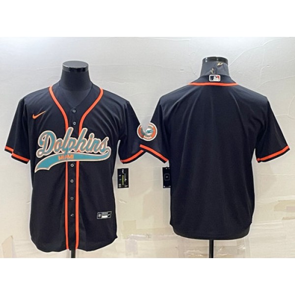 Miami Dolphins Blank Black With Patch Cool Base Stitched Baseball Jersey