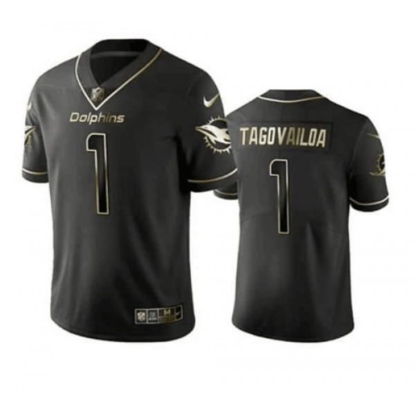 Miami Dolphins #1 Tua Tagovailoa 2020 Black Golden Stitched Jersey