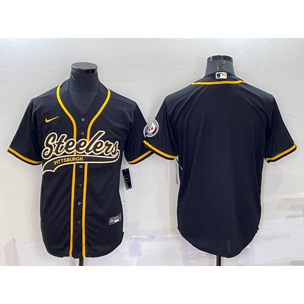Pittsburgh Steelers Blank Black With Patch Cool Base Stitched Baseball Jersey