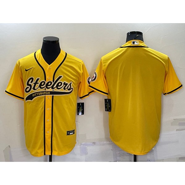 Pittsburgh Steelers Blank Yellow With Patch Cool Base Stitched Baseball Jersey