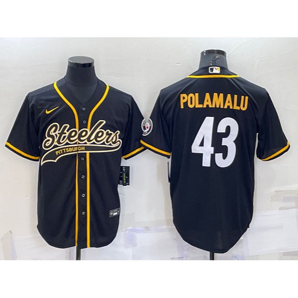 Pittsburgh Steelers #43 Troy Polamalu Black With Patch Cool Base Stitched Baseball Jersey