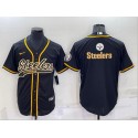 Pittsburgh Steelers Black Team Big Logo With Patch Cool Base Stitched Baseball Jersey