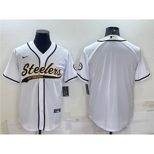 Pittsburgh Steelers Blank White With Patch Cool Base Stitched Baseball Jersey