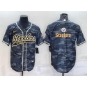 Pittsburgh Steelers Blank Gray Camo Team Big Logo With Patch Cool Base Stitched Baseball Jersey