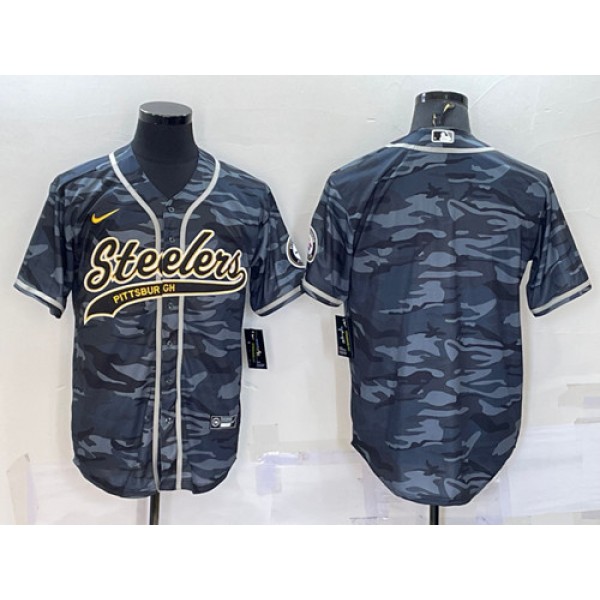 Pittsburgh Steelers Blank Gray Camo With Patch Cool Base Stitched Baseball Jersey