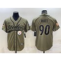 Pittsburgh Steelers #90 T.J. Watt Olive 2022 Salute To Service Cool Base Stitched Baseball Jersey