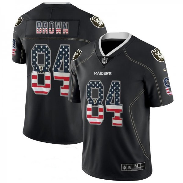 Raiders #84 Antonio Brown Black USA Flag Fashion Color Rush Stitched Jersey