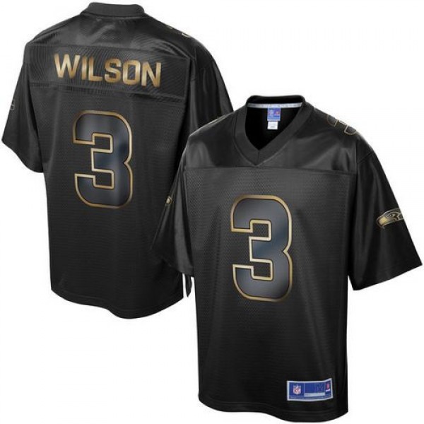 Seahawks #3 Russell Wilson Pro Line Black Gold Collection Stitched Game Nike Jersey