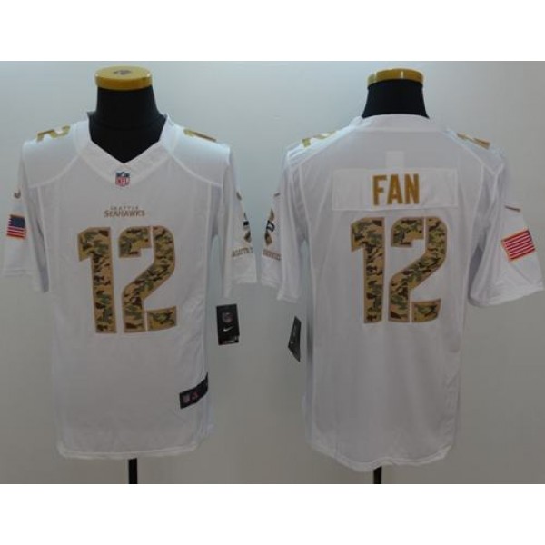 Seahawks #12 Fan White Stitched Limited Salute To Service Nike Jersey