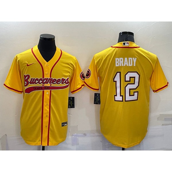 Tampa Bay Buccaneers #12 Tom Brady Yellow Cool Base Stitched Baseball Jersey