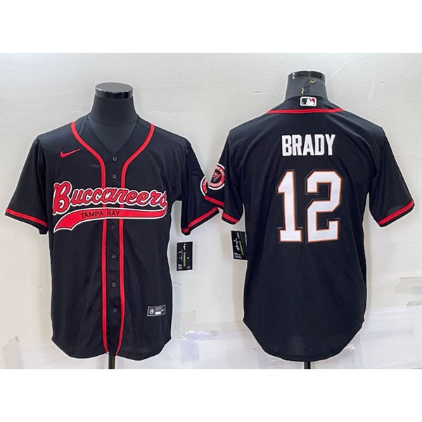 Tampa Bay Buccaneers #12 Tom Brady Black Cool Base Stitched Baseball Jersey