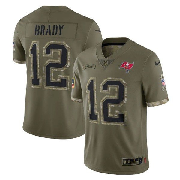 Tampa Bay Buccaneers #12 Tom Brady 2022 Olive Salute To Service Limited Stitched Jersey