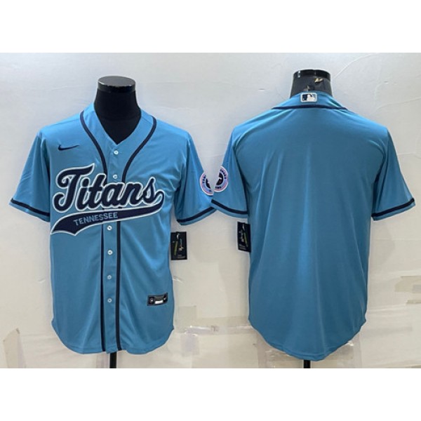 Tennessee Titans Blank Blue With Patch Cool Base Stitched Baseball Jersey