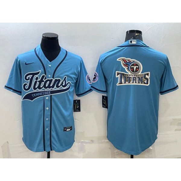 Tennessee Titans Blue Team Big Logo With Patch Cool Base Stitched Baseball Jersey
