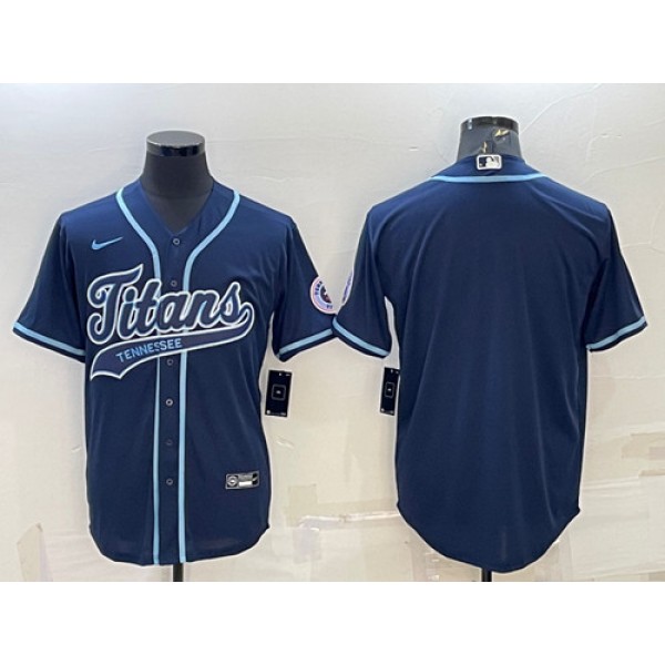 Tennessee Titans Blank Navy With Patch Cool Base Stitched Baseball Jersey