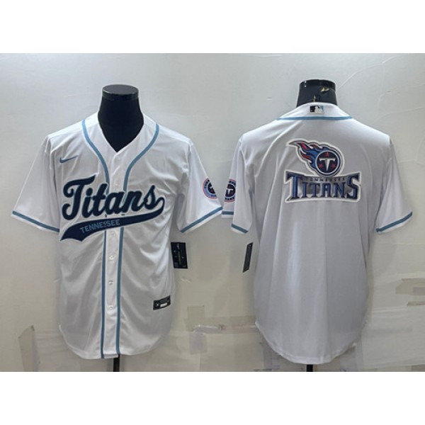 Tennessee Titans White Team Big Logo With Patch Cool Base Stitched Baseball Jersey