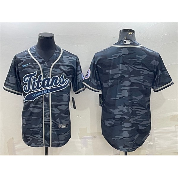 Tennessee Titans Blank Gray Camo With Patch Cool Base Stitched Baseball Jersey