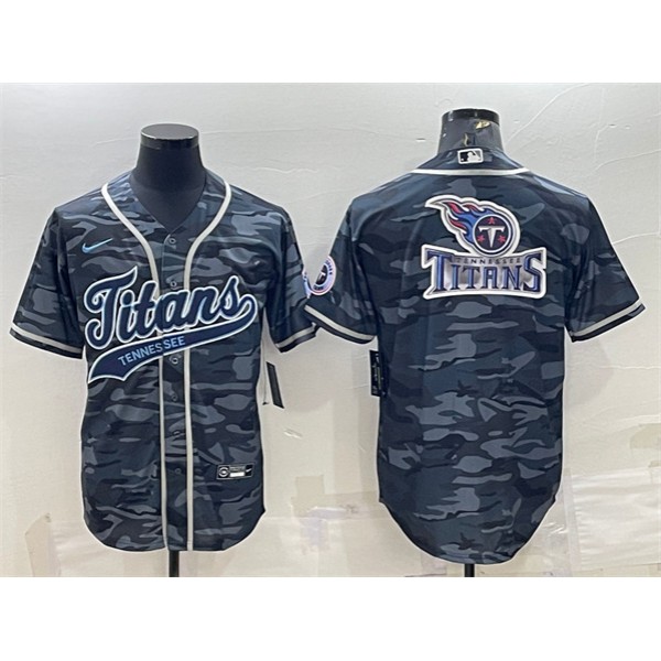 Tennessee Titans Gray Camo Team Big Logo With Patch Cool Base Stitched Baseball Jersey