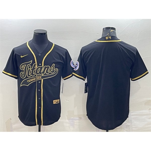 Tennessee Titans Blank Black Gold With Patch Cool Base Stitched Baseball Jersey