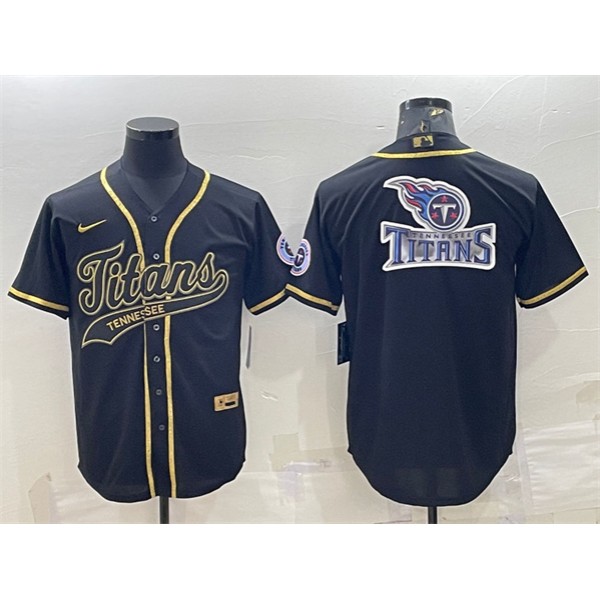 Tennessee Titans Black Gold Team Big Logo With Patch Cool Base Stitched Baseball Jersey