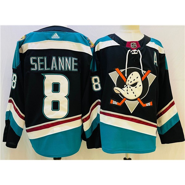 Anaheim Ducks #8 Teemu Selanne Black Teal Stitched Jersey
