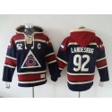 Avalanche #92 Gabriel Landeskog Navy Blue Sawyer Hooded Sweatshirt Stitched Jersey