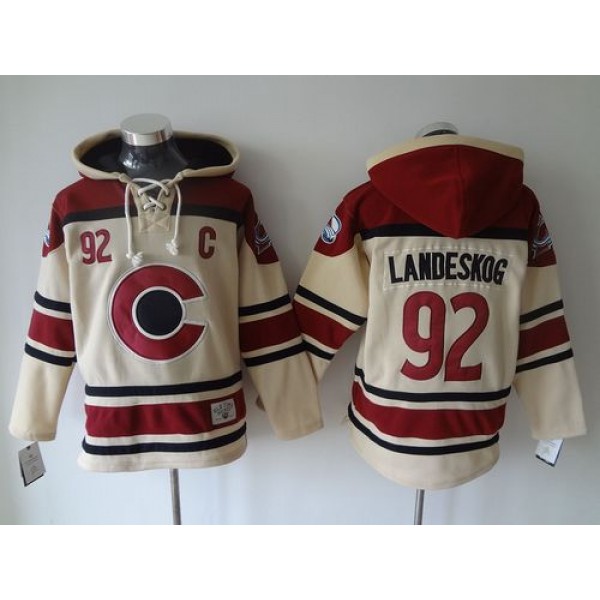 Avalanche #92 Gabriel Landeskog Cream Sawyer Hooded Sweatshirt Stitched Jersey