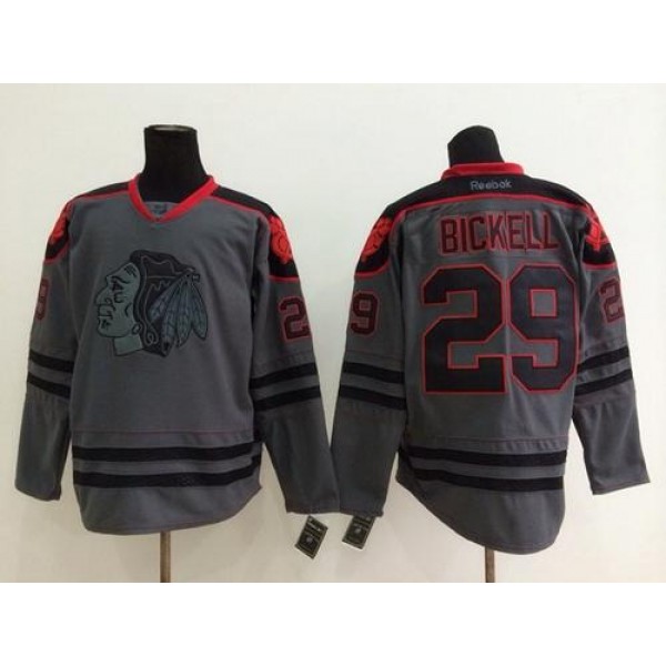 Blackhawks #29 Bryan Bickell Charcoal Cross Check Fashion Stitched Jersey