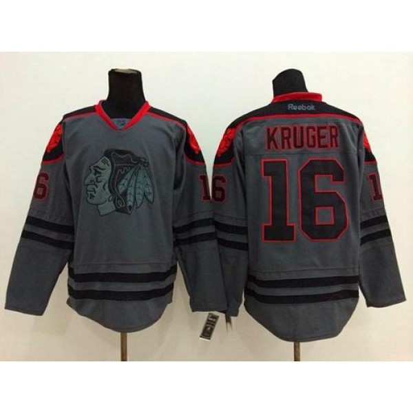 Blackhawks #16 Marcus Kruger Charcoal Cross Check Fashion Stitched Jersey