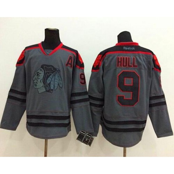 Blackhawks #9 Bobby Hull Charcoal Cross Check Fashion Stitched Jersey