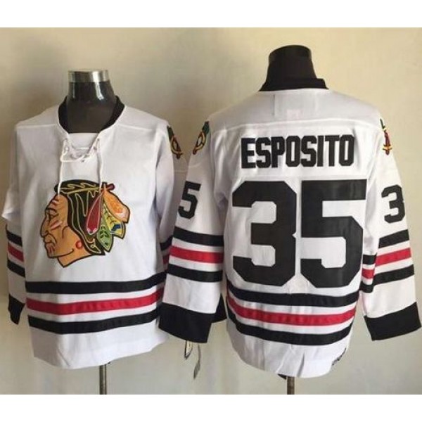 Blackhawks #35 Tony Esposito White CCM Throwback Stitched Jersey