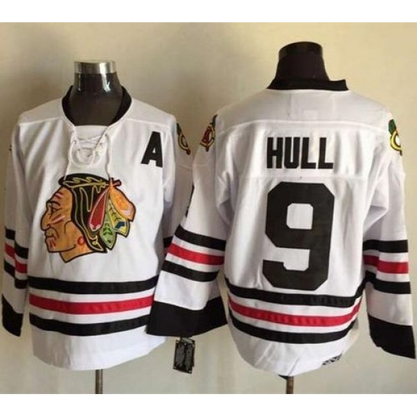 Blackhawks #9 Bobby Hull White CCM Throwback Stitched Jersey