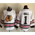 Blackhawks #1 Glenn Hall White CCM Throwback Stitched Jersey