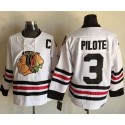 Blackhawks #3 Pierre Pilote White CCM Throwback Stitched Jersey