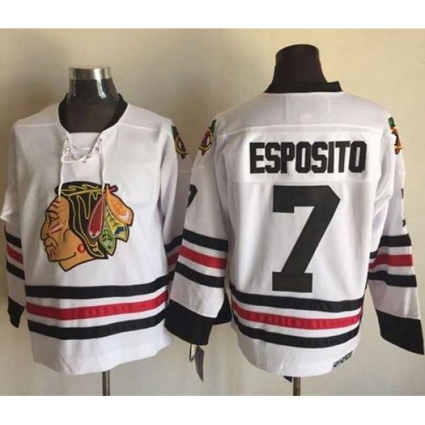 Blackhawks #7 Tony Esposito White CCM Throwback Stitched Jersey