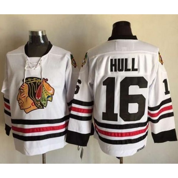 Blackhawks #16 Bobby Hull White CCM Throwback Stitched Jersey