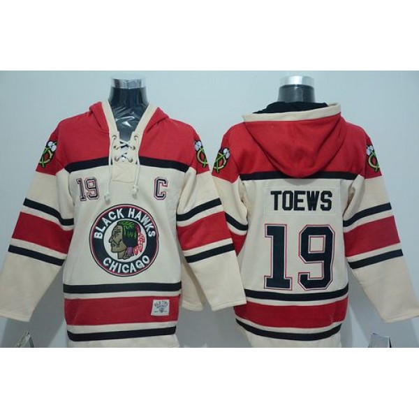 Blackhawks #19 Jonathan Toews Cream Sawyer Hooded Sweatshirt Stitched Jersey