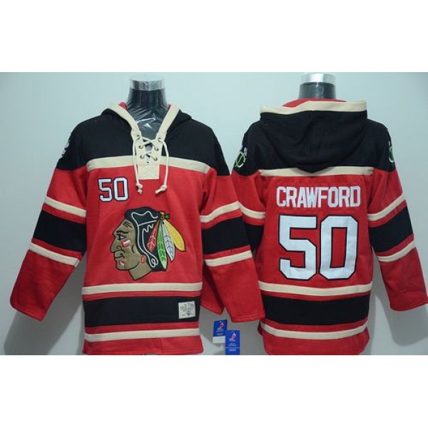 Blackhawks #50 Corey Crawford Red Sawyer Hooded Sweatshirt Stitched Jersey