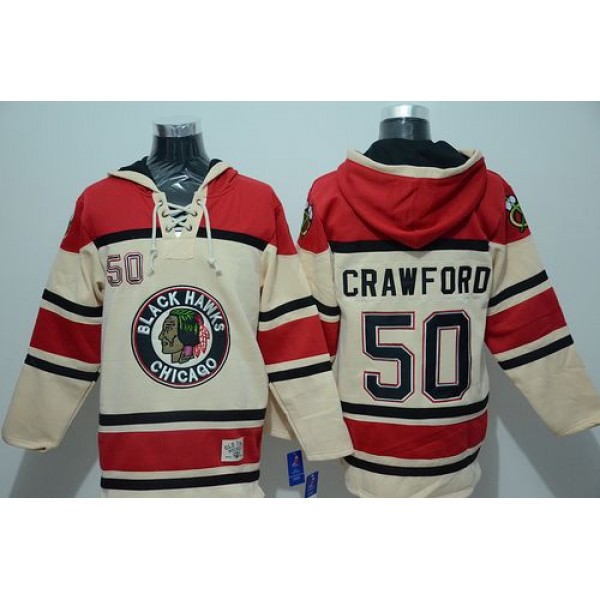 Blackhawks #50 Corey Crawford Gream Sawyer Hooded Sweatshirt Stitched Jersey