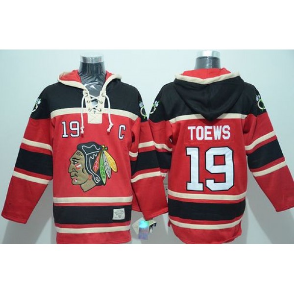 Blackhawks #19 Jonathan Toews Red Sawyer Hooded Sweatshirt Stitched Jersey