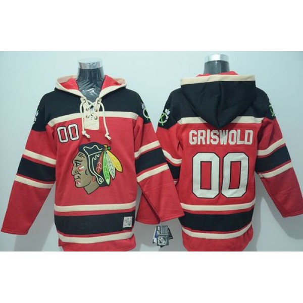 Blackhawks #00 Clark Griswold Red Sawyer Hooded Sweatshirt Stitched Jersey