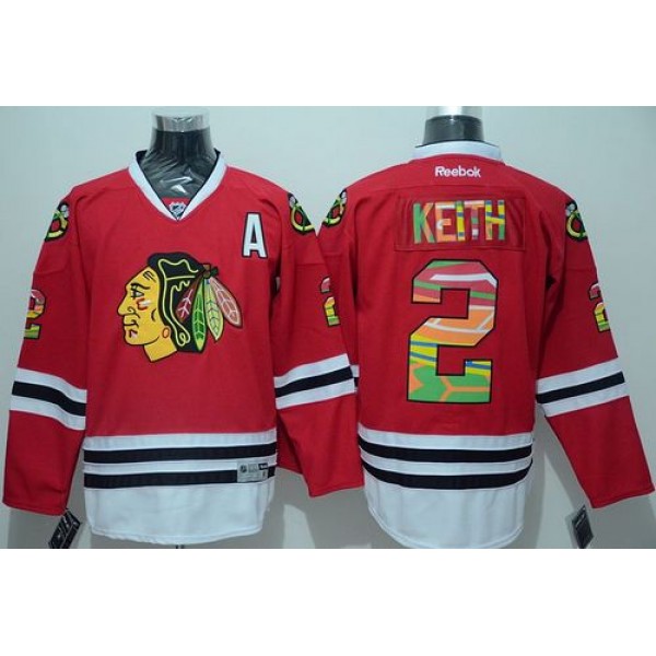 Blackhawks #2 Duncan Keith Red Team Logo On No. Stitched Jersey