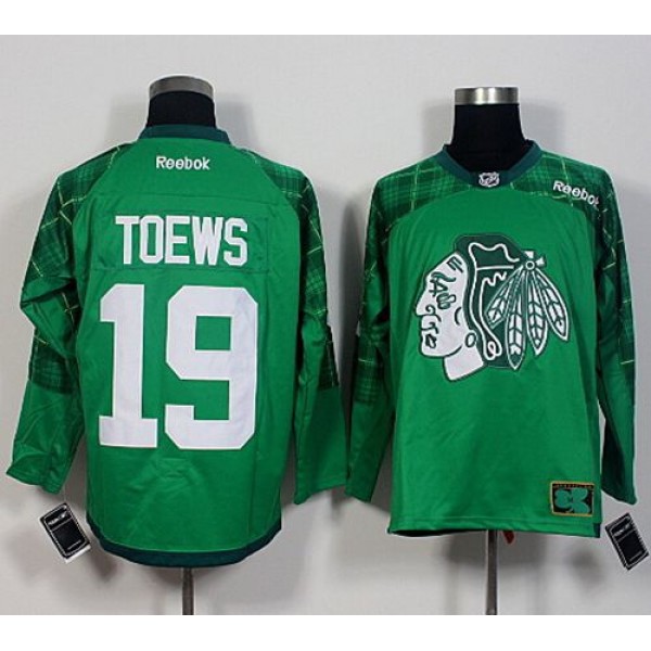 Blackhawks #19 Jonathan Toews Green St. Patrick's Day New Stitched Jersey