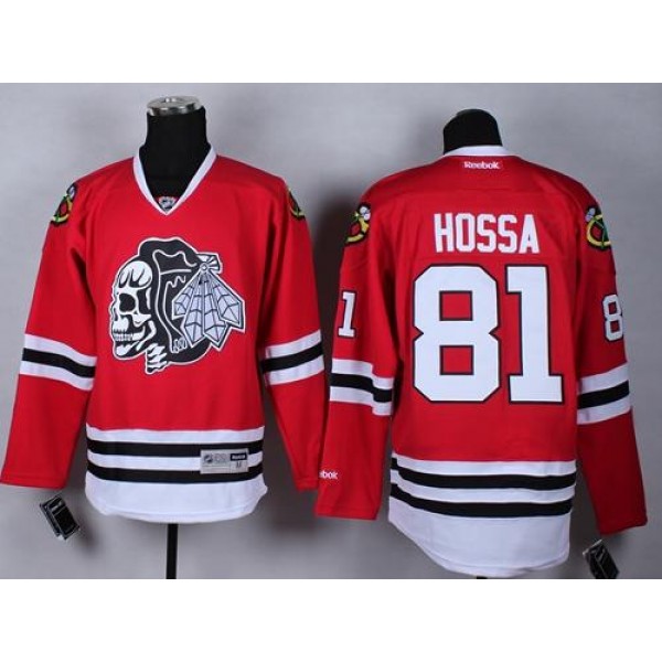 Blackhawks #81 Marian Hossa Red(White Skull) Stitched Jersey