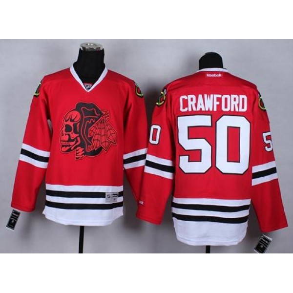 Blackhawks #50 Corey Crawford Red(Red Skull) Stitched Jersey