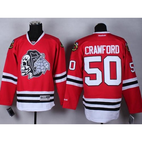 Blackhawks #50 Corey Crawford Red(White Skull) Stitched Jersey