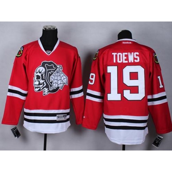 Blackhawks #19 Jonathan Toews Red(White Skull) Stitched Jersey